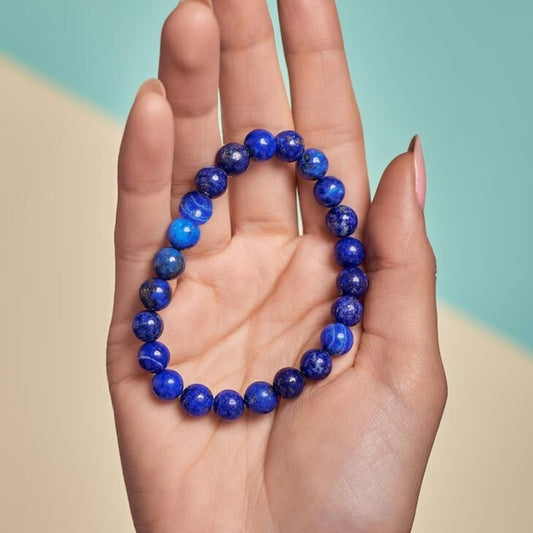 Women Blue Friendship Bracelet Lapis Lazuli Crystal 8mm Beads Healing Bracelet