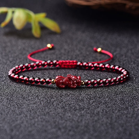 Natural Garnet 4mm Round Bead Pixiu Fengshui Wealth Healing Luck Women Bracelet
