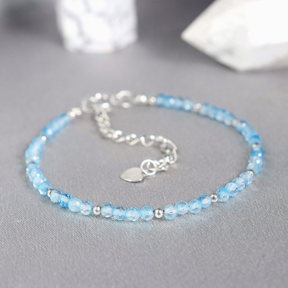 Blue Topaz Bead Minimalist Dainty Gemstone Healing Reiki Bracelet for Women Gift