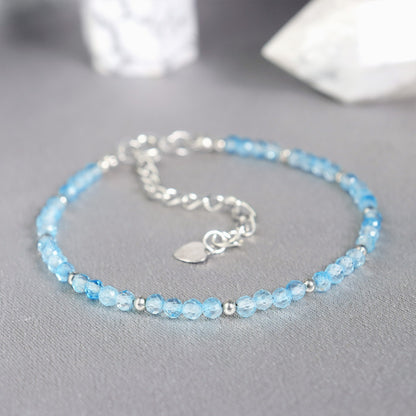 Blue Topaz Bead Minimalist Dainty Gemstone Healing Reiki Bracelet for Women Gift