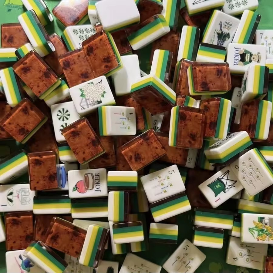 Engraved American Mahjong Tiles 160 wood grain Masters Golf tiles, Mat, Dice Bag