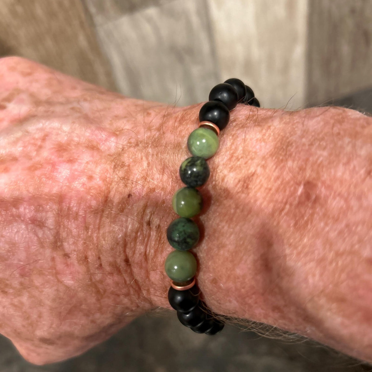 Green Jade & Black Onyx 8mm Beaded Natural Stone Healing Lucky Women Bracelet