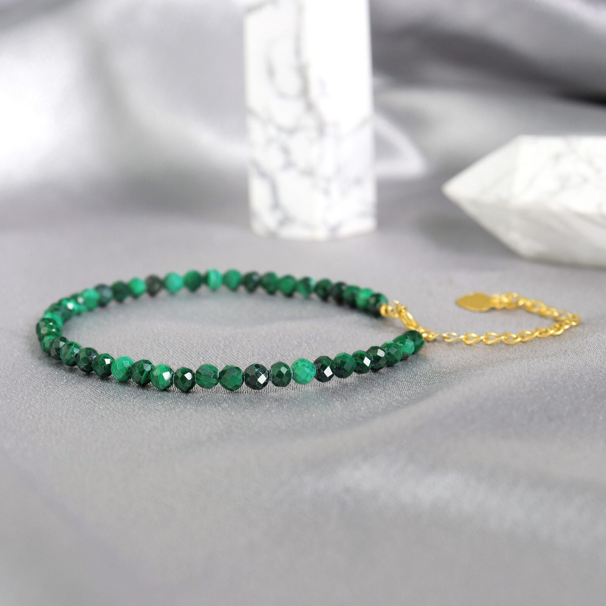 3mm Faceted Malachite Beads Minimalist Dainty Healing Chakra Protection Bracelet