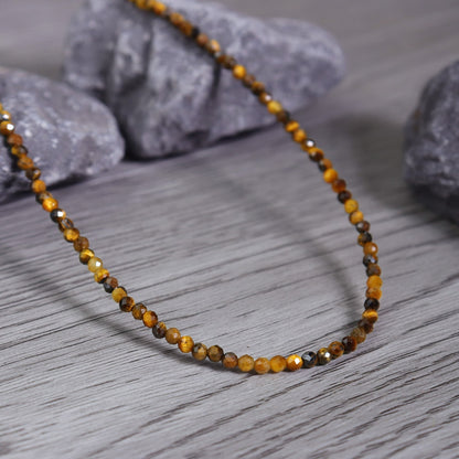 Natural Tiger's Eye 2mm Beaded Choker Healing Confidence Women Necklace Gift