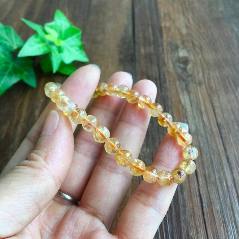 Citrine Yellow Stone 6mm Beads Healing Protection Money Attracts Women Bracelet