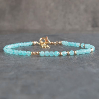 Handmade Natural Amazonite Gemstone Beads Healing Dainty Women Bracelet Gift