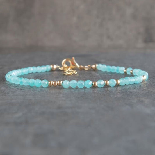 Handmade Natural Amazonite Gemstone Beads Healing Dainty Women Bracelet Gift