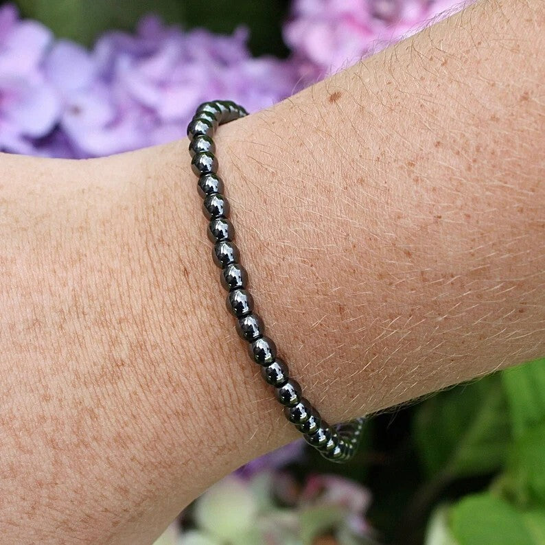 4mm Round Hematite Beaded Stretch Healing Protection Strength Bracelet For women