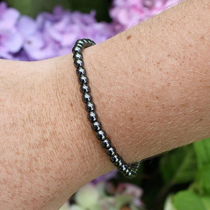 4mm Round Hematite Beaded Stretch Healing Protection Strength Bracelet For women