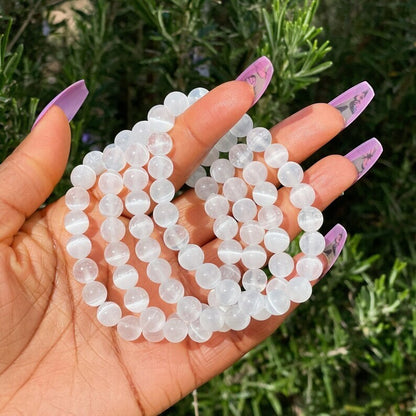 Genuine Selenite 8m Beads Healing Balance Reiki Stretch Women Men Bracelet Gifts