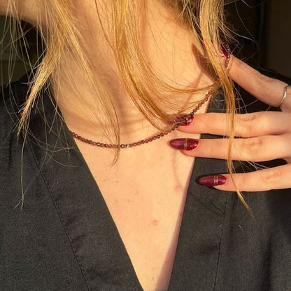Red Garnet Beaded Choker Healing Dainty Women Crystal Summer Boho Necklace Gift