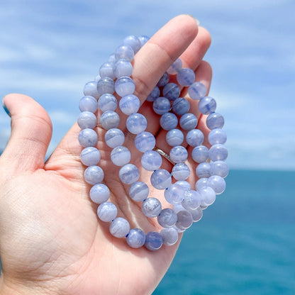 Blue Lace Agate 8mm Beaded Healing Inner Peace Peaceful Stretch Bracelet Gift