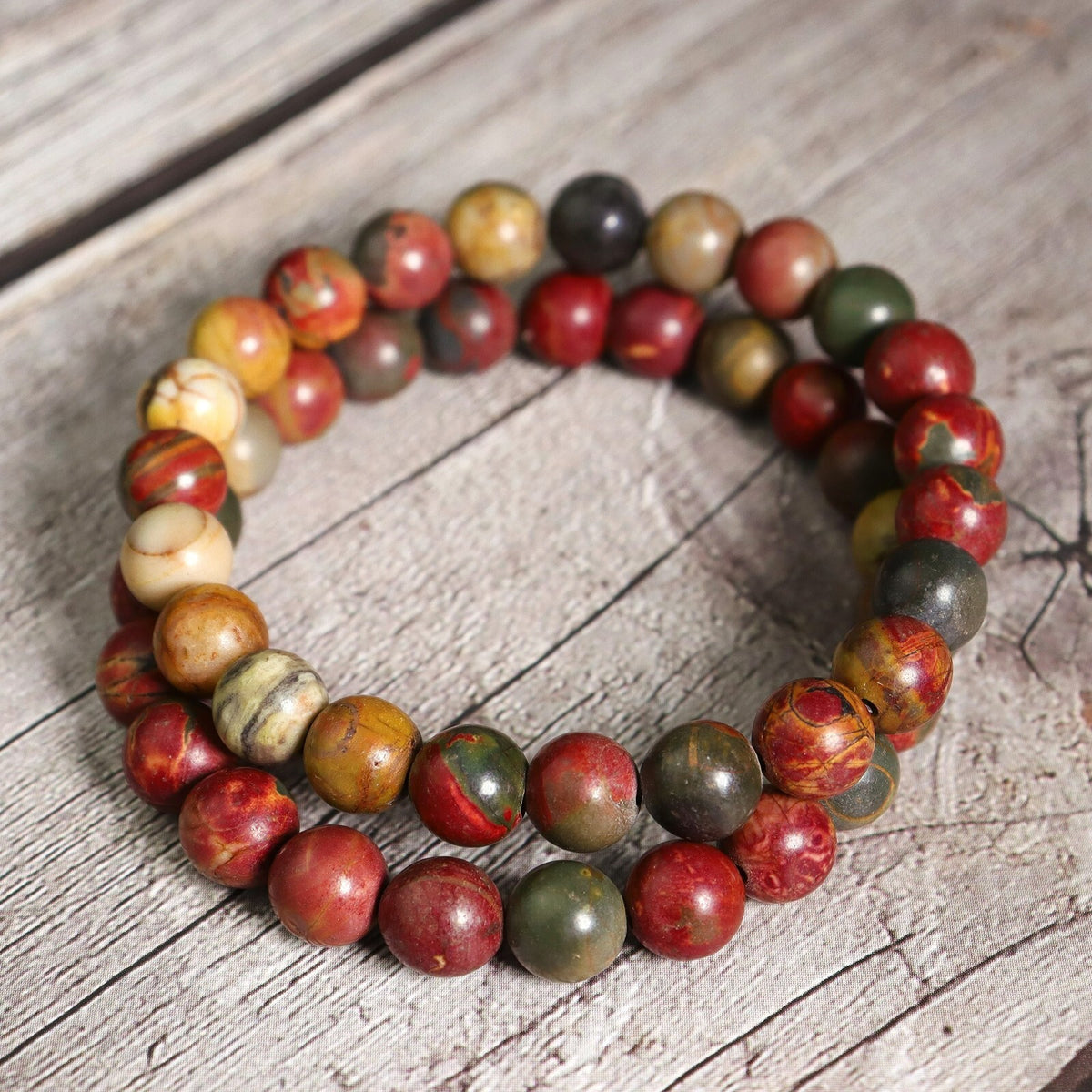 Natural Crystal Gemstone Beads Picasso Jasper 8mm Beads Healing Calming Bracelet