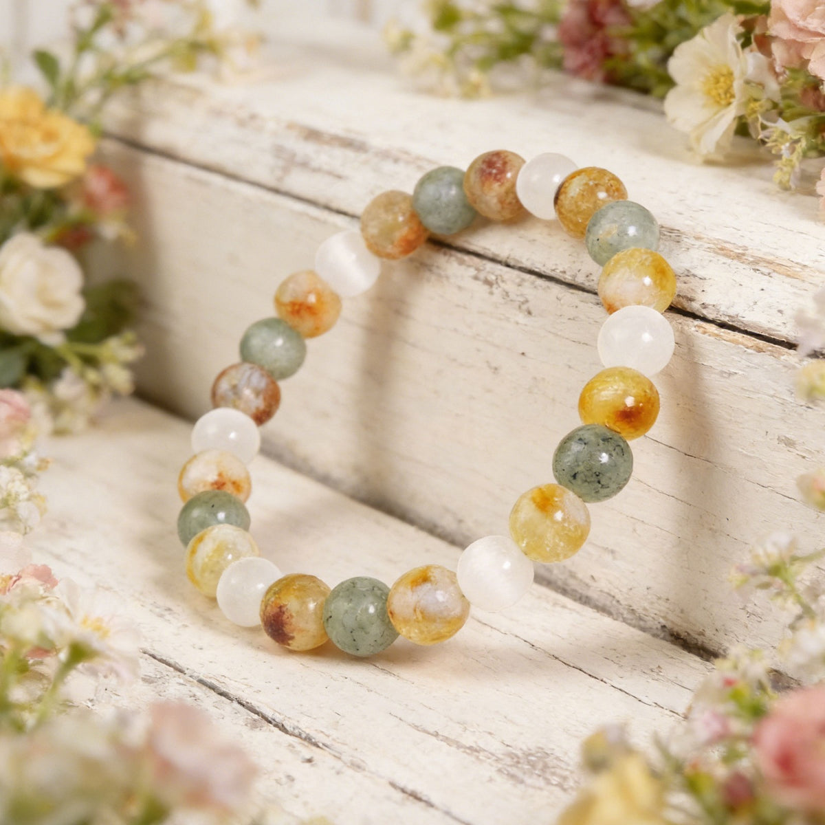 Citrine Selenite Labradorite 8mm Beads Healing Empath Protection Women Bracelet