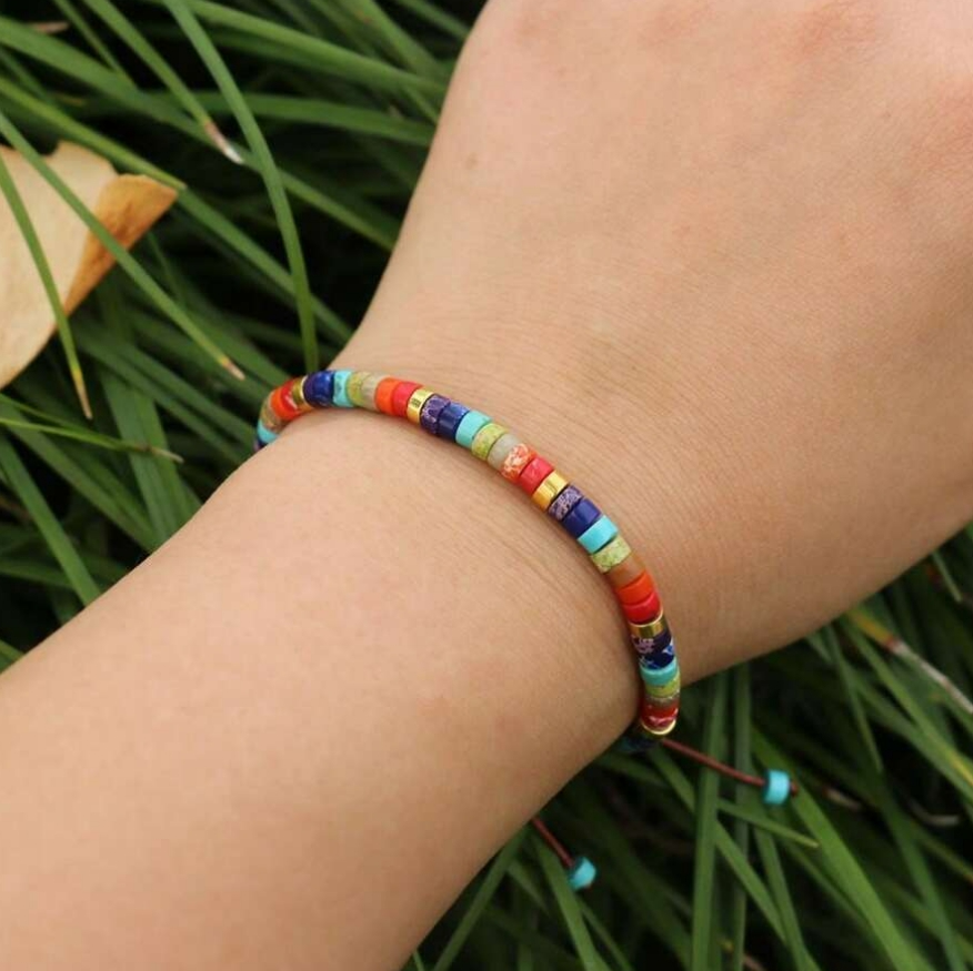 Sea Sediment Jasper Tibetan Beads Healing Calming 7 Chakra Dainty Bracelet Gift