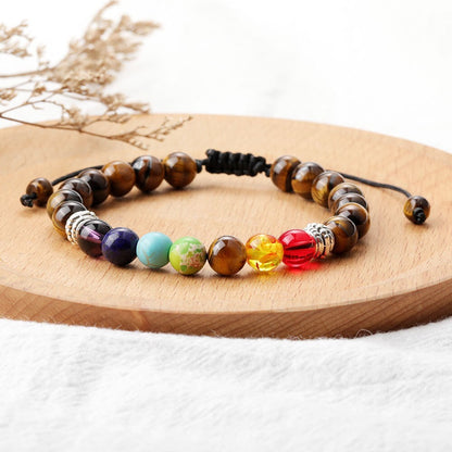 7 Chakra Stone Tiger's Eye Beaded Healing Grounding Strength Women Men Bracelet
