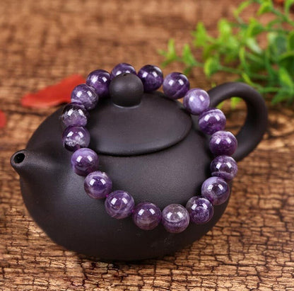 Handmade Natural Chrevon Amethyst Balance Round 10MM Bead Healing Reiki Bracelet