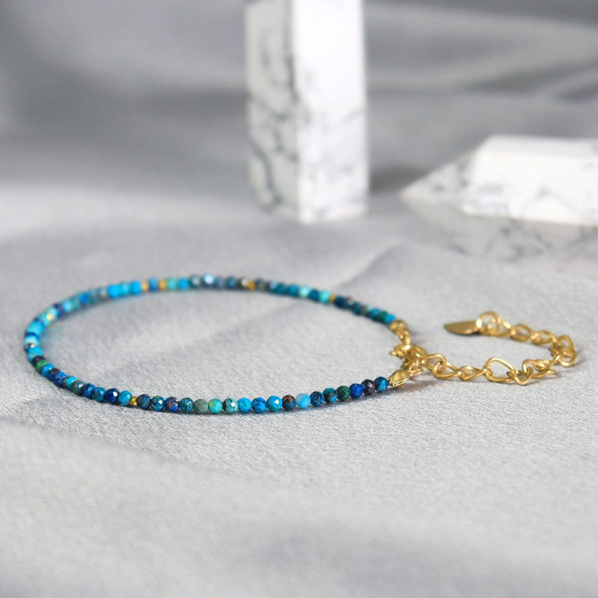 Blue Tourmaline 2mm Gemstone Beads Minimalist Healing Reiki Women Bracelet Gifts