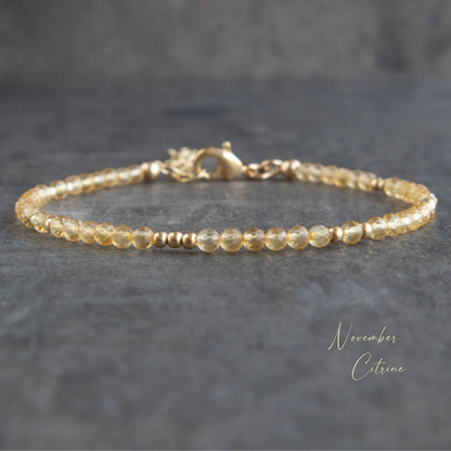 Natural Citrine 2mm Beads Slim Simple Dainty Minimalist Bracelet Healing Calming