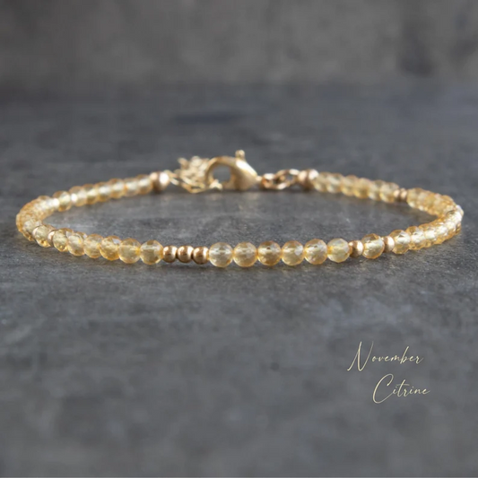 Natural Citrine 2mm Beads Slim Simple Dainty Minimalist Bracelet Healing Calming