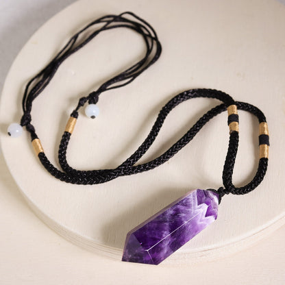 Amethyst Crystal Hexagonal Point Pendant Healing Chakra Women Men Necklace Gifts