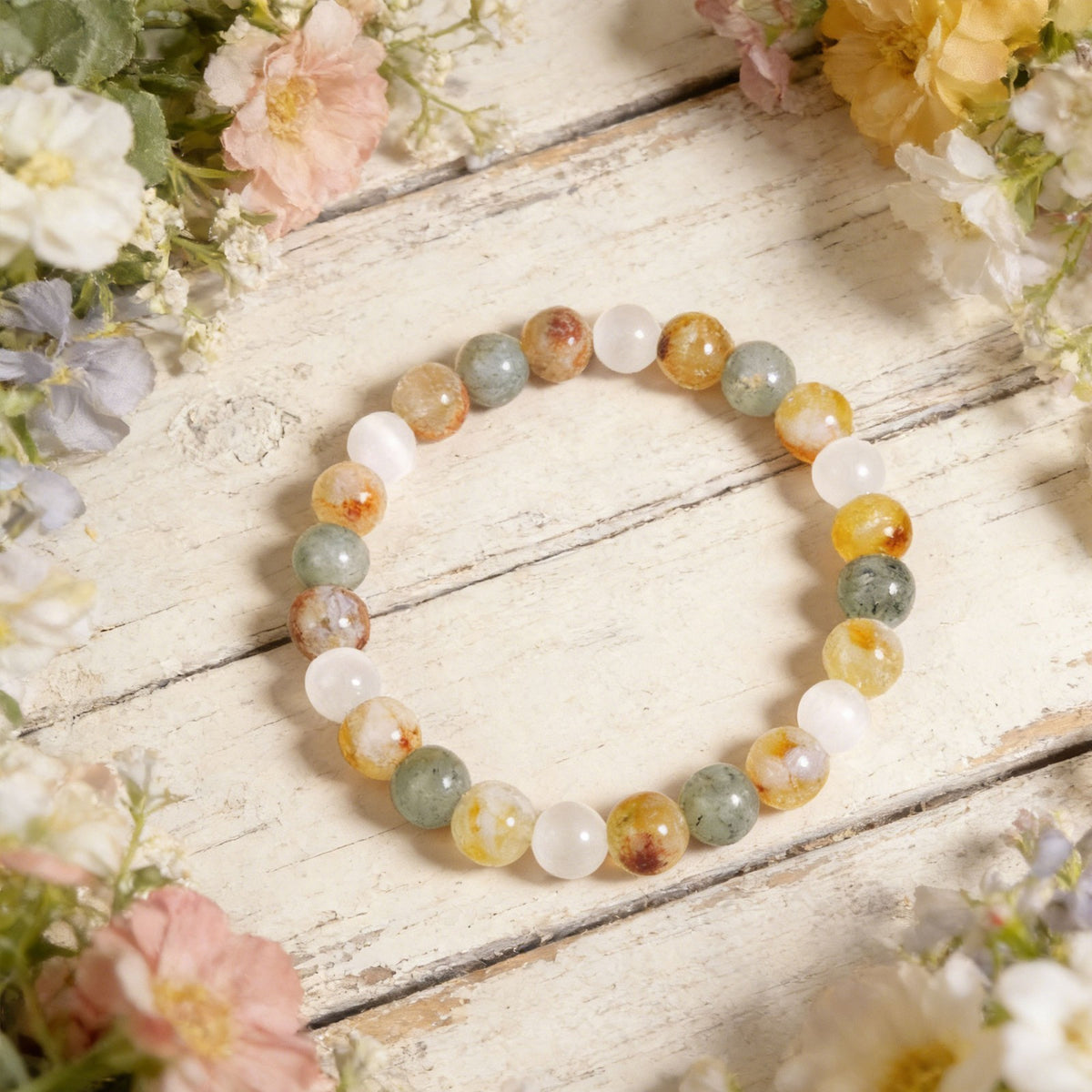 Citrine Selenite Labradorite 8mm Beads Healing Empath Protection Women Bracelet