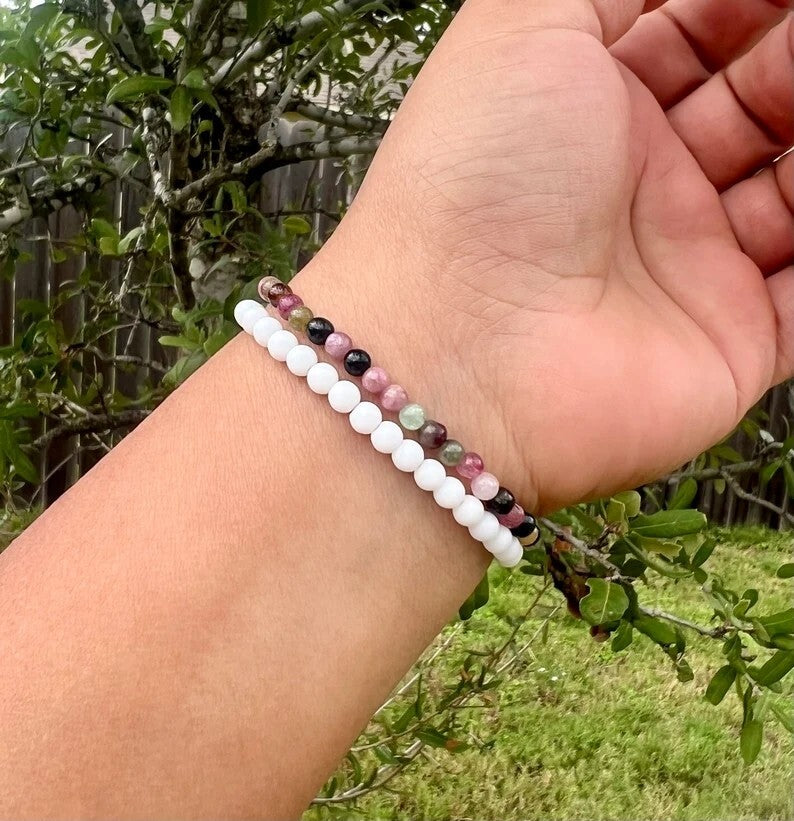 Natural Tourmaline 4mm Bead Healing Reiki Women Men Bracelet Spiritual Xmas Gift