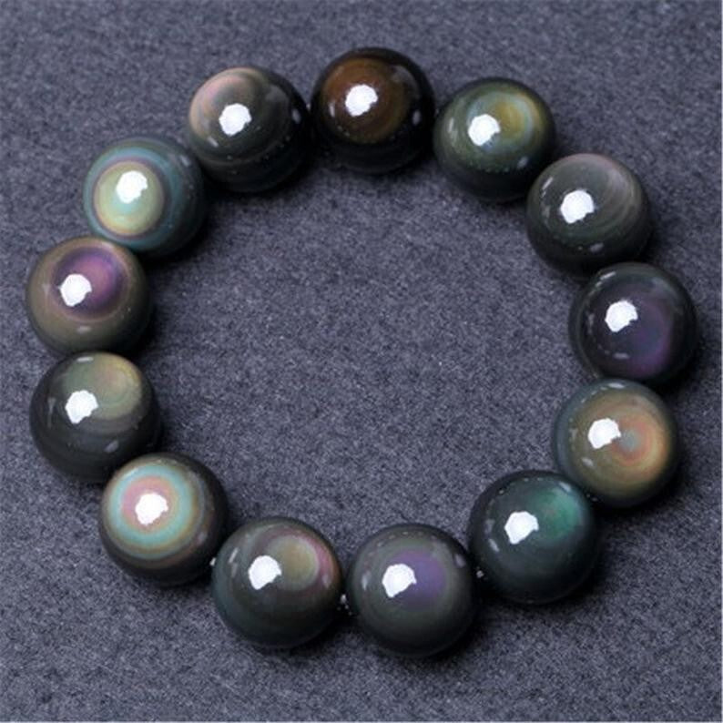 10MM Beaded Handmade Balance Bracelet Round Rainbow Obsidian Beads Healing Reiki