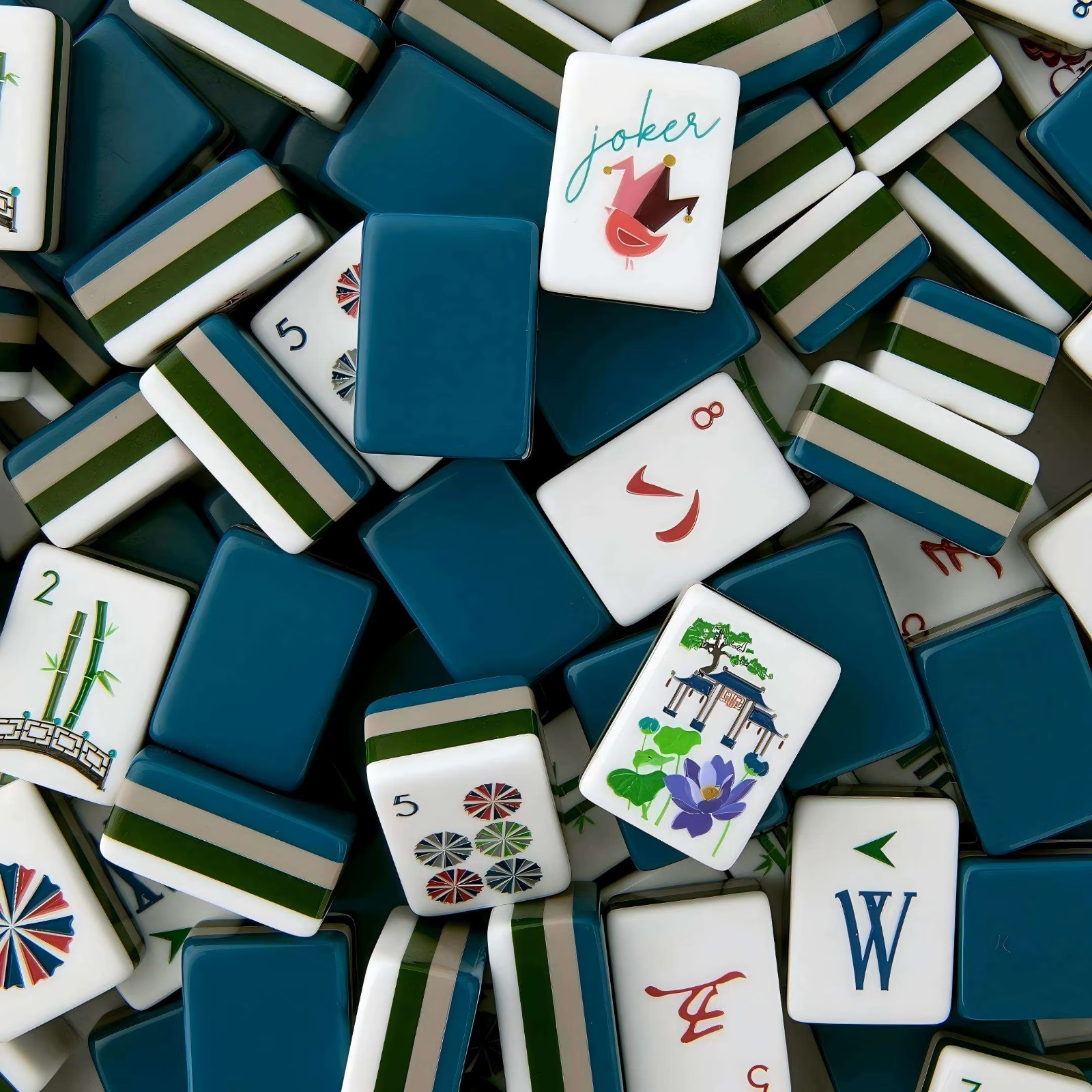 Engraved American Mahjong Tiles  set , Deep Blue GatzB 160 tiles
