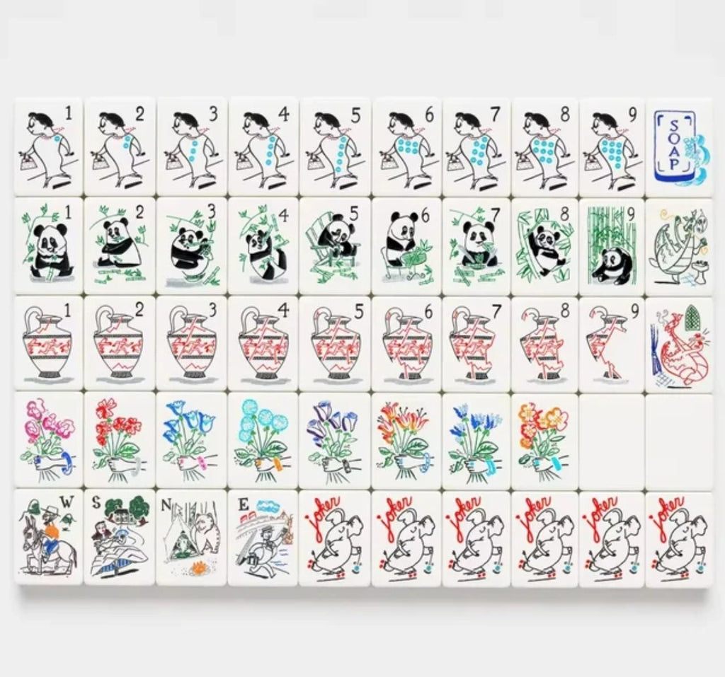 Panda & Bamboo American Mahjong Set 152 Single-Layer White Acrylic Tiles