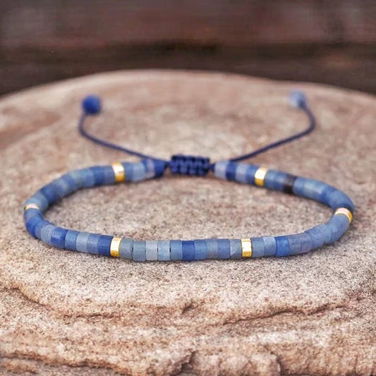 Blue Aventurine Natural Gemstone Small Bead Healing Women men Bracelet Xmas Gift