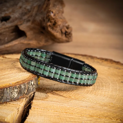 Aventurine Crystal Leather Men's Bracelet Bangle Magnetic Clasp Bracelet