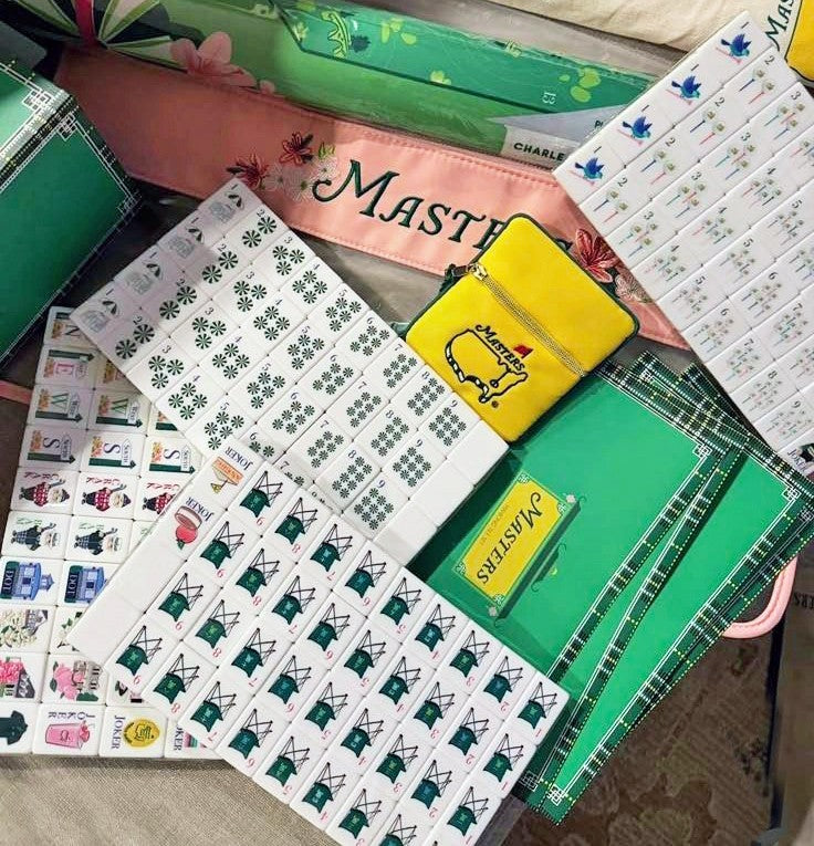 Engraved American Mahjong Tiles 160 wood grain Masters Golf tiles, Mat, Dice Bag