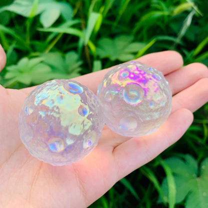 Angel Aura Quartz Full Moon Healing Crystal Carving Sphere Home Car Decor Gifts