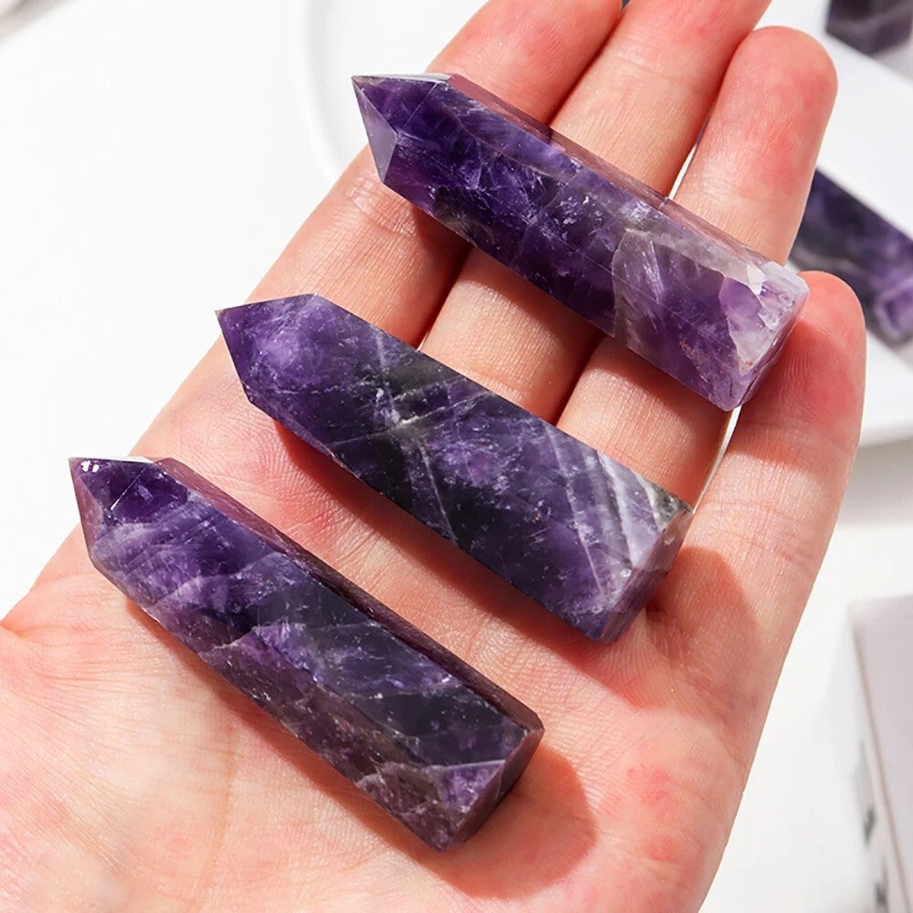 Natural Chevron Amethyst Healing Crystal Wands Obelisk Tower Point Home Decor