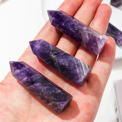 Natural Chevron Amethyst Healing Crystal Wands Obelisk Tower Point Home Decor