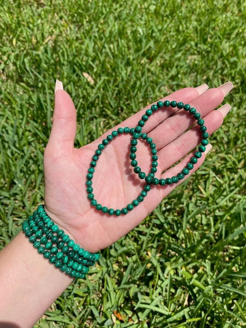 Genuine Malachite 6MM Round Bead Healing Chakra Balance Women Bracelet Gifts