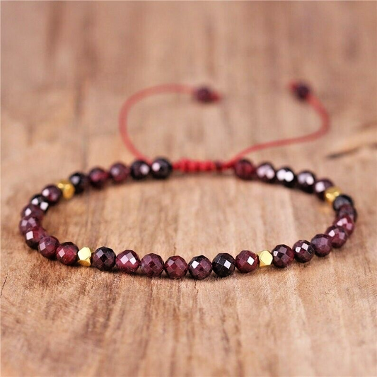 4 mm Garnet Round Bead Tibetan Healing Dainty Women Girls Handmade Bracelet Gift