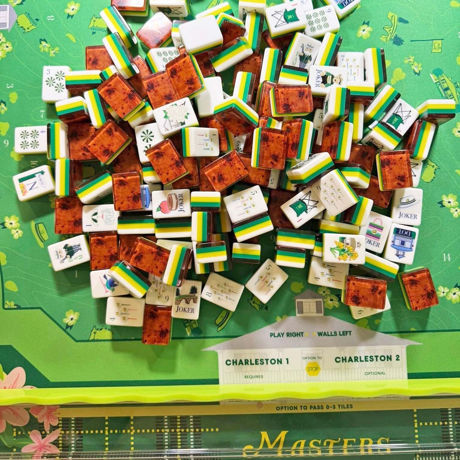 Engraved American Mahjong Tiles 160 wood grain Masters Golf tiles, Mat, Dice Bag
