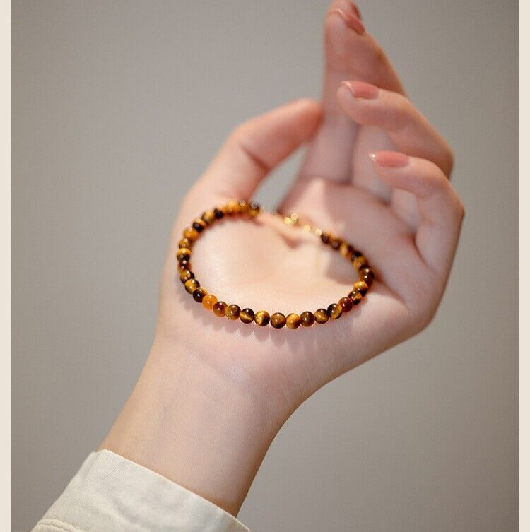 Tiger's Eye 4mm Beads Healing Protection Minimalist Women Dainty Bracelet Gift