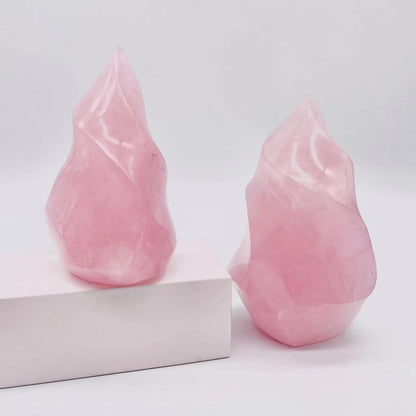 Natural Rose Quartz Flame Tower Polished Crystal Flame Home Decor Crystal Gifts