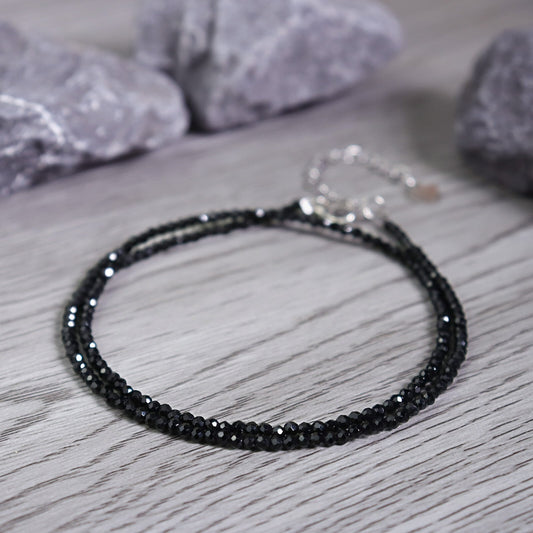 Black Tourmaline 2mm Beaded Choker Healing Minimalist Women Crystal Necklace