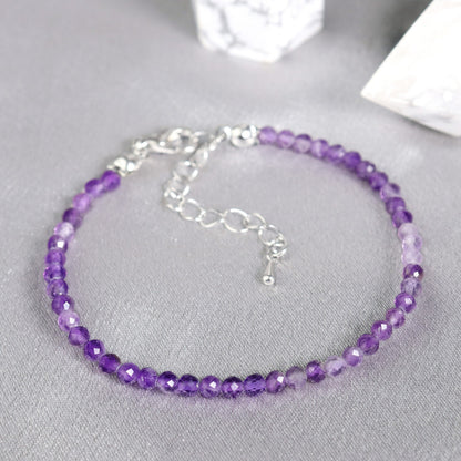 Natural Amethyst Gemstone Beads Healing Calming Dainty Women Crystal Bracelet