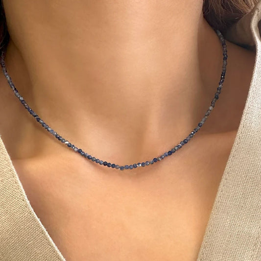 Blue Sodalite 2mm Beaded Choker Healing Anxiety Relief Calm Women Necklace Gift