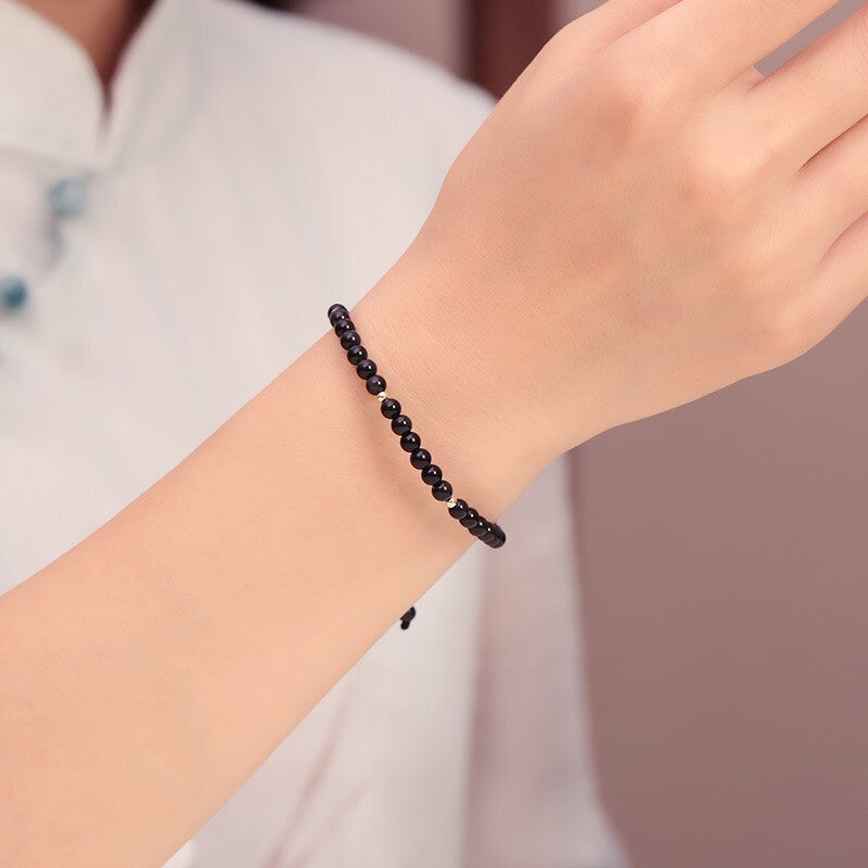 Obsidian 4mm Beads Healing Reiki Protection Talisman Women Dainty Bracelet Gifts