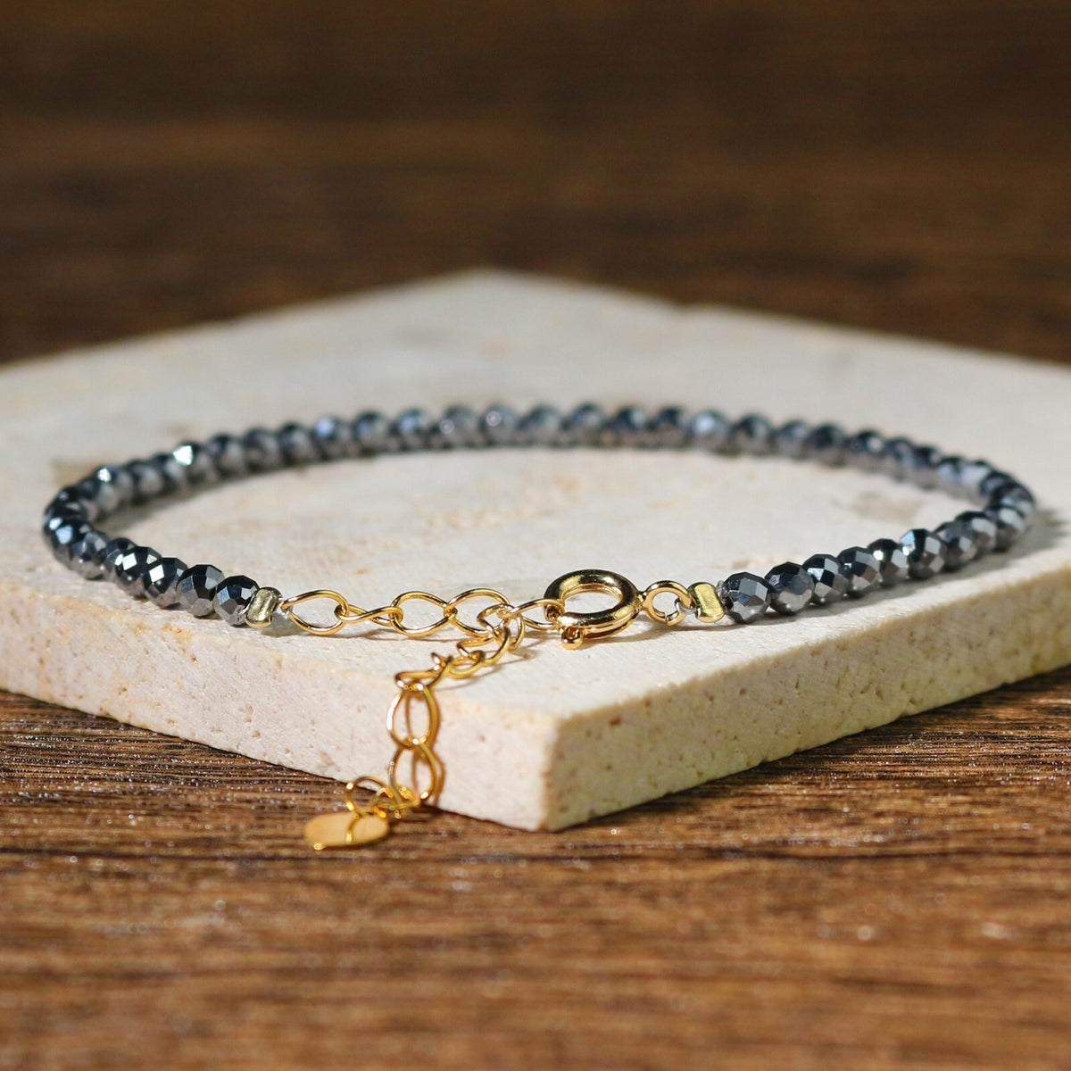 Hematite Stone Crystal Beads Healing Dainty Minimalist Simple Bracelet for Women