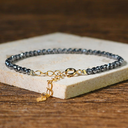Hematite Stone Crystal Beads Healing Dainty Minimalist Simple Bracelet for Women