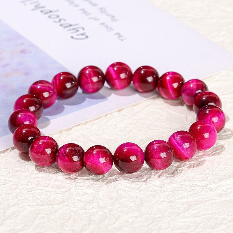 Pink Tiger Eye 8mm Round Beaded Healing Balance Luck Gemstone Stretch Bracelet
