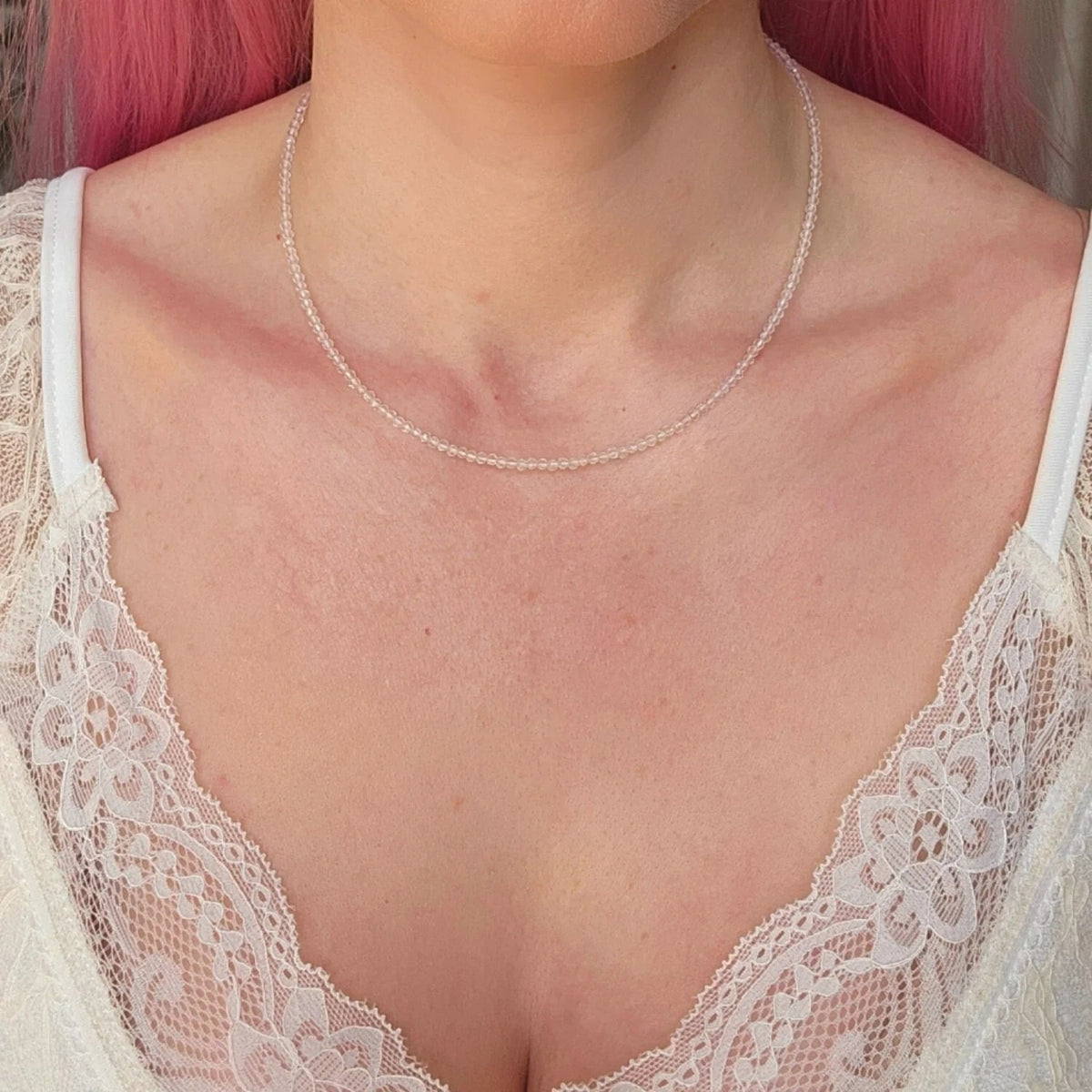Clear Quartz Tiny 2mm Beaded Choker Healing Dainty Women Crystal Necklace Gifts