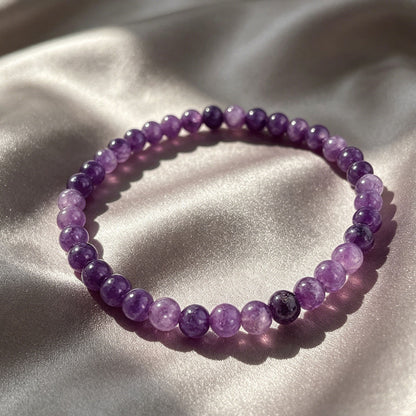 Lepidolite 4mm Round Bead Gemstone Healing Calming Balance Bracelet for Women